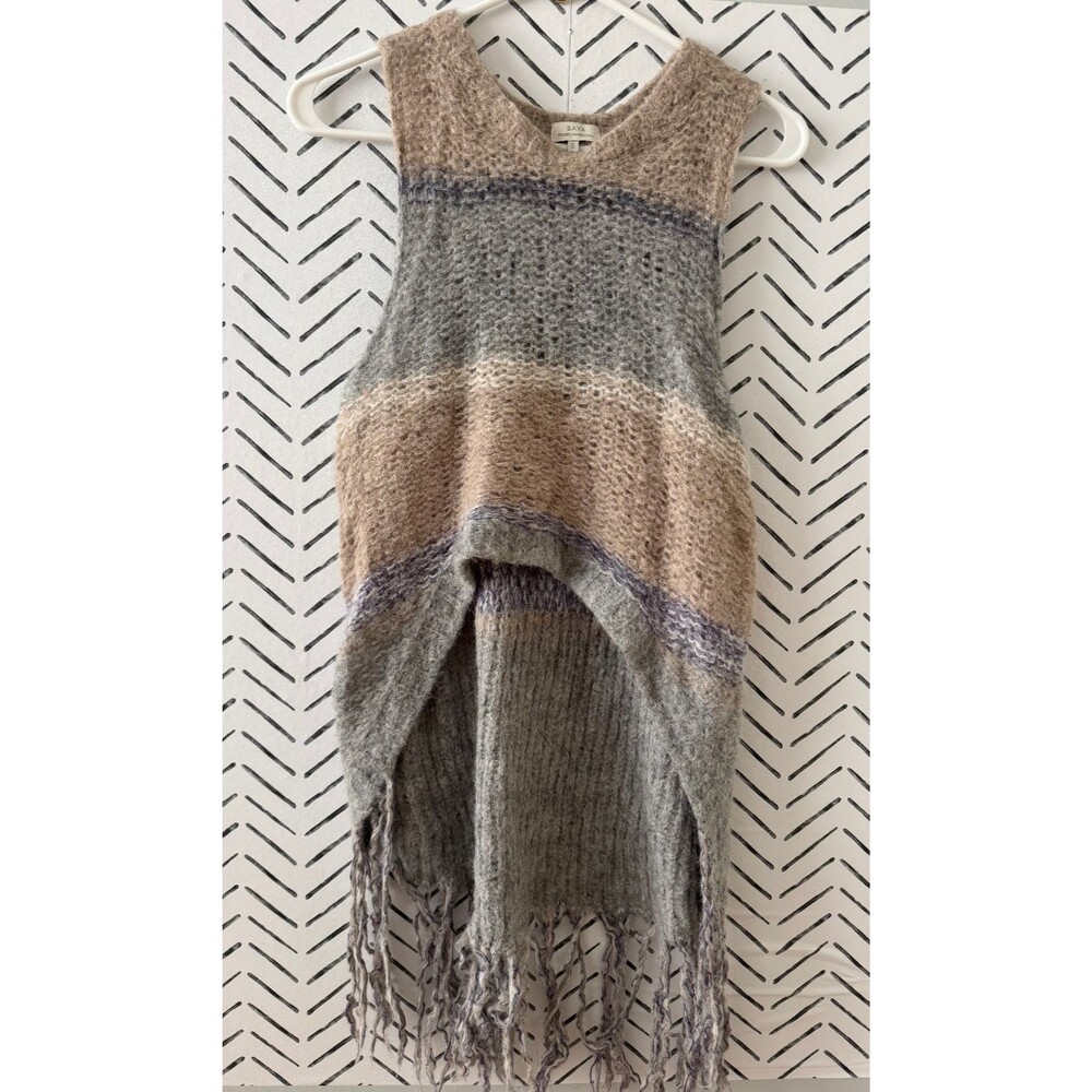 SAYA Women's Peruvian Superfine Alpaca Wool Fringe‎ Hi-Low Sweater Sz Small